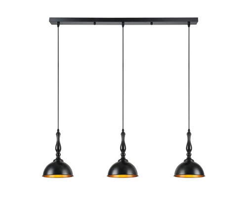3 תלוי שחור+זהב עתיק על בסיס E27 3X40W