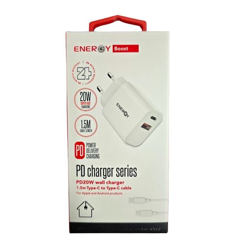 מטען קיר עם כבל באורך 1.5 מטר  Energy 20W-PD&QC 3.0 Type C