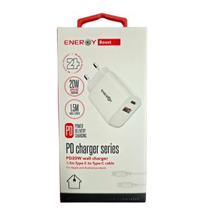 מטען קיר עם כבל באורך 1.5 מטר  Energy 20W-PD&QC 3.0 Type C