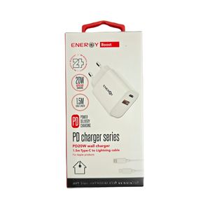 מטען קיר עם כבל באורך 1.5 מטר  Energy 20W-PD&QC 3.0 Type C-Lightning