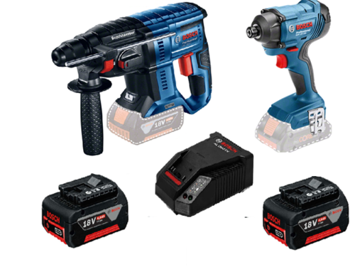 סט נטען 18V מברגת אימפקט + פטישון + 2 סוללות 4Ah מבית BOSCH