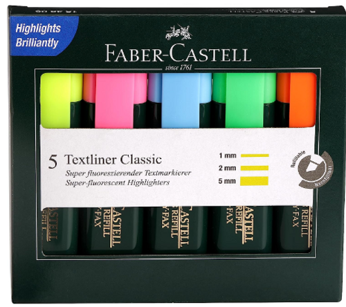  סט 5 טושי הדגשה וסימון - ראש שטוח Faber Castell
