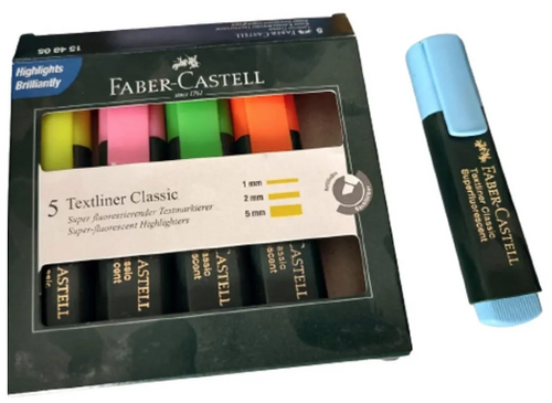  סט 5 טושי הדגשה וסימון - ראש שטוח Faber Castell