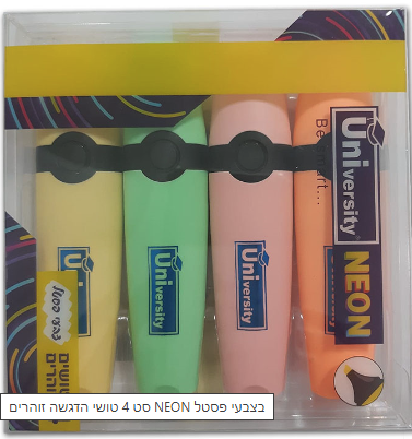 סט 4 טושי הדגשה זוהרים NEON בצבעי פסטל