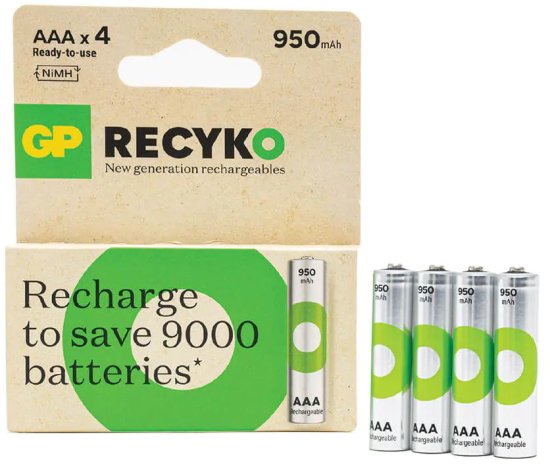 4 סוללות AAA נטענות 950mAh מבית GP Recyko
