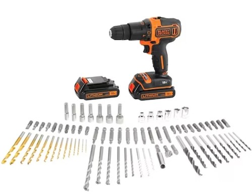 מארז מקדחת פטיש 18V עם 2 סוללות ו-80 אביזרים Black+Decker BDC718AS2F-QW