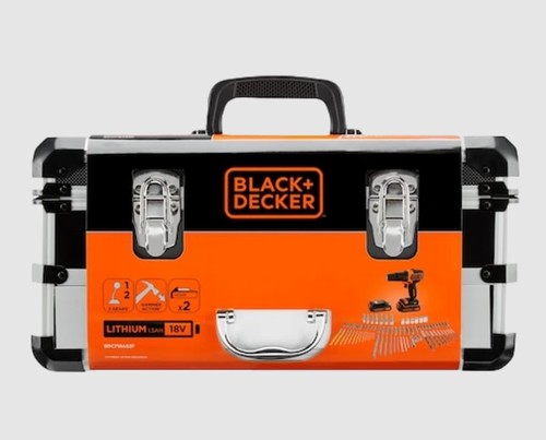 מארז מקדחת פטיש 18V עם 2 סוללות ו-80 אביזרים Black+Decker BDC718AS2F-QW