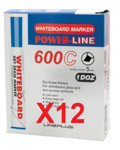  טושים ללוח מחיק ראש שטוח LINEPLUS 600C חבילה 12 יח'