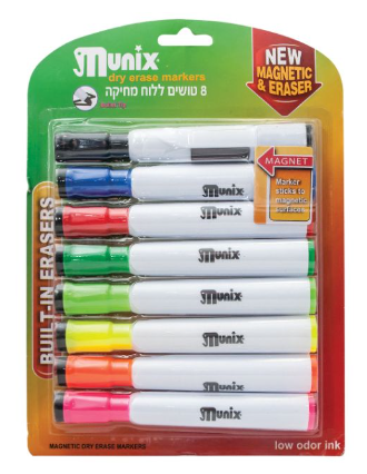 סט 8 טושים ללוח מחיק + מגנט MUNIX