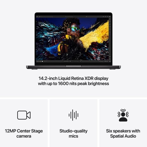 מחשב Apple MacBook Pro 14 M4 Chip 10-Core 16GB RAM 512GB SSD, 10-Core GPU in Space Black MW2U3HB/A  (Late 2024)