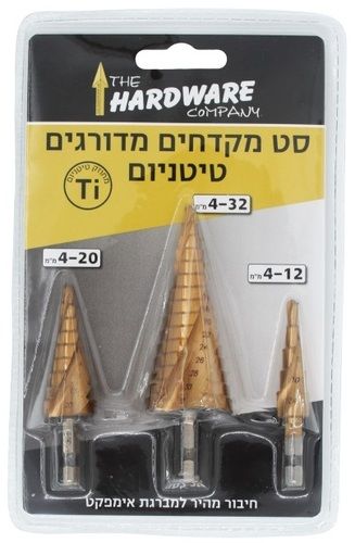סט מקדחי HSS מדורג ספירלי ציפוי טיטניום חיבור אימפקט 3 יח'