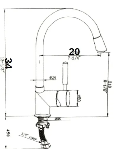 ברז פיה קבועה גבוה למטבח, ניקל, ורד 1223.