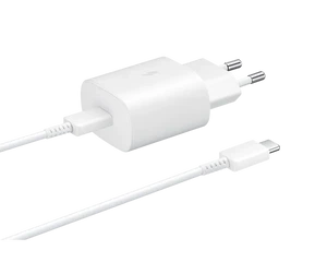 מטען קיר + כבל טייפ סי Samsung Super Fast 25W לבן