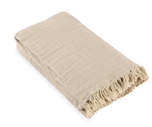 שמיכת תינוק טטרא עם פרנזים - בז