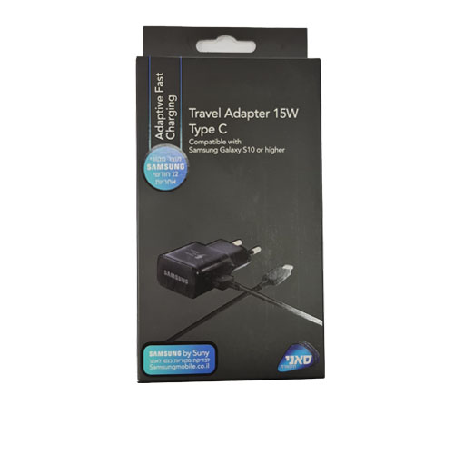 סט טעינה מקורי סמסונג שחור Samsung Charger USB15W+USB To C Cable