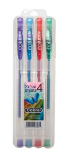  4 עטי ג'ל נצנצים ארוזים בקלמר