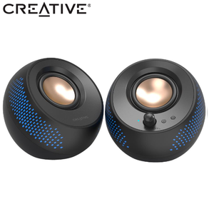 זוג רמקולים סטריאו אלחוט בלוטוט Creative Pebble X 15W RMS, צבע שחור, עם תאורה RGB