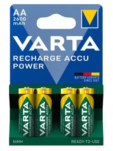 מארז 4 סוללות נטענות VARTA Recharge Accu Power AA 2600 mAh