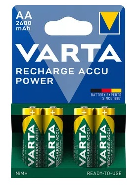 מארז 4 סוללות נטענות VARTA Recharge Accu Power AA 2600 mAh