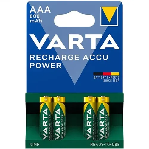 מארז 4 סוללות נטענות Varta AAA 800mAh