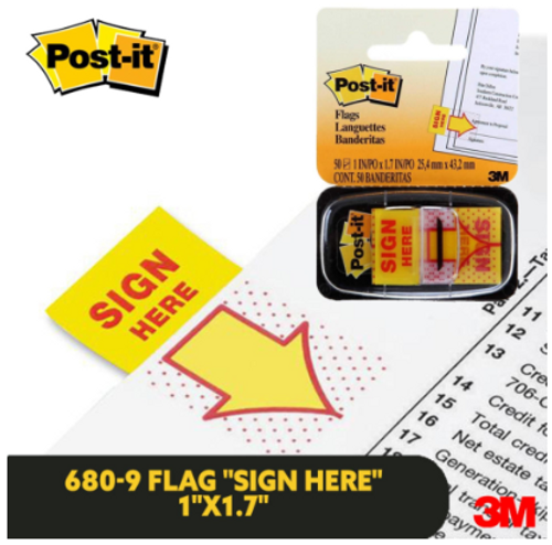  דגלונים לתיוק משרדי 3M Post It - SIGN HERE