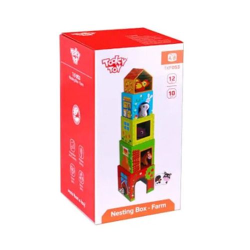 מגדל קוביות קינון עם חיות חווה מעץ 