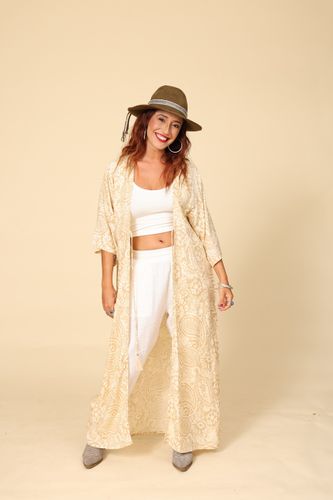עליונית קימונו מקסי קשירה plus size