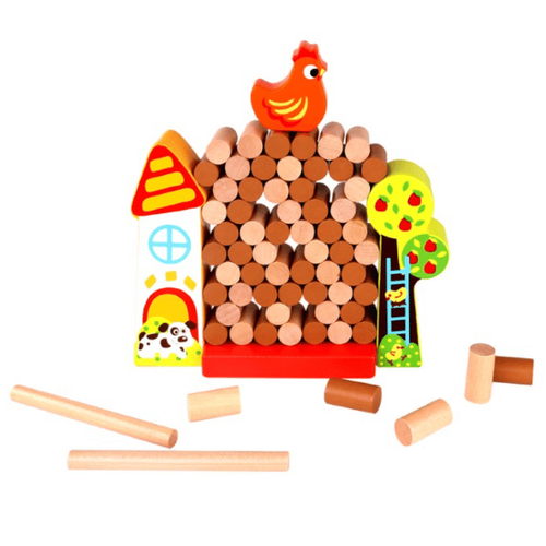 משחק עץ מפולת לבנים בחווה