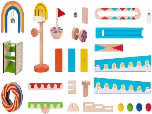 מסלול כדורים דומינו מעץ