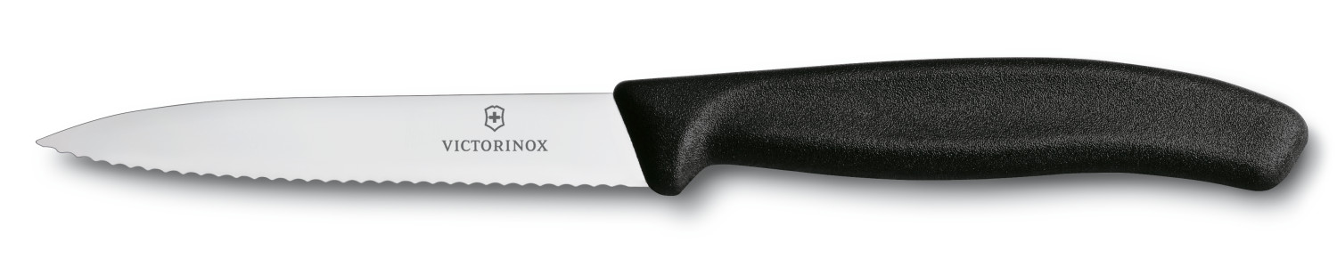 סכין ירקות משוננת שפיצית 10 ס"מ שחור VICTORINOX דגם 6.7733