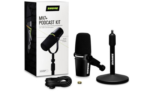 חבילת מיקרופון וסטנד לפודקאסט SHURE MV7+ Bundle