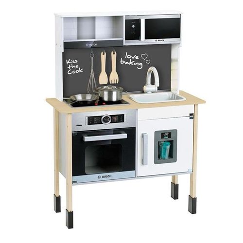 מטבח מעץ לילדים Bosch עם מקרר, מתקן קרח, תנור, מיקרו ואורות וצלילים + 6 אביזרים
