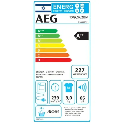 מייבש כביסה פתח חזית AEG אאג TX8C962BM
