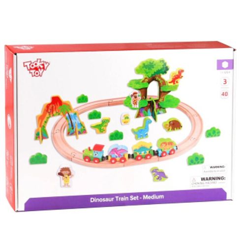 רכבת ססגונית מעץ על פסים 