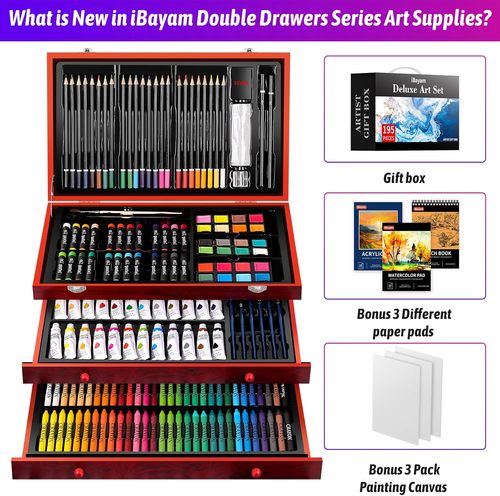  ערכת ציור מהודרת במזוודת עץ, 195 חלקים iBayan Deluxe Art Set
