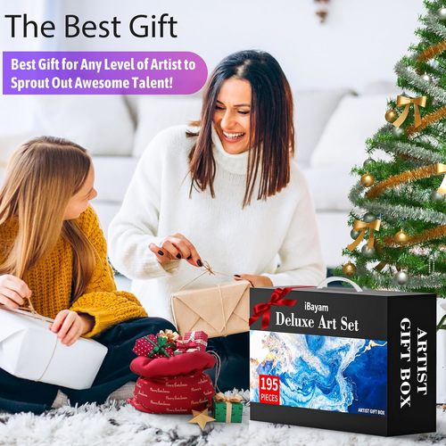 ערכת ציור מהודרת במזוודת עץ, 195 חלקים iBayan Deluxe Art Set