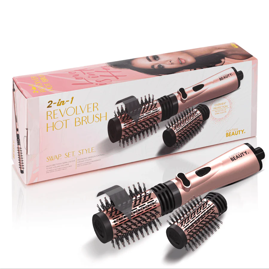 מברשת פן חשמלית 2IN1 מסתובבת 1000W CORTEX BEAUTY בצבע רוז גולד
