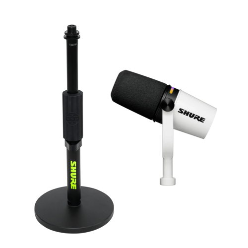 מיקרופון מקצועי MV7+ להקלטות באיכות אולפן + מעמד שולחני Shure