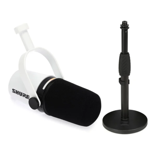 מיקרופון מקצועי MV7+ להקלטות באיכות אולפן + מעמד שולחני Shure