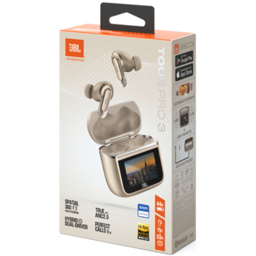 אוזניות אלחוטיות עם כיסוי חכם צבע שמפניה JBL Tour Pro 3 TWS