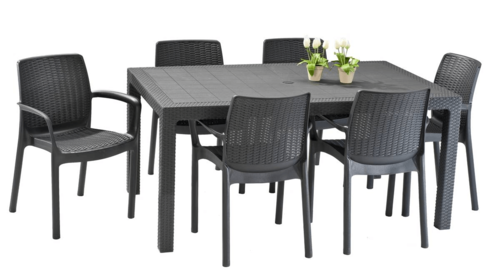 סט מלודי- שולחן ו-6 כסאות באלי MELODY SET - קפוצ'ינו/לבן/אפור
