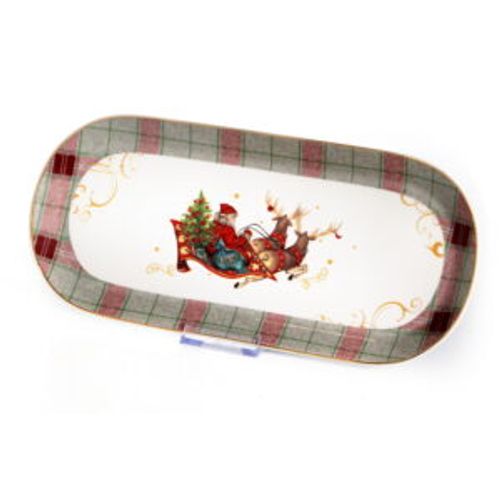 מגש לעוגה אובלי Santa Claus אפור/ אדום 