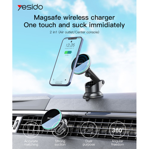 מעמד לרכב איכותי עם טעינה אלחוטית YESIDO C132