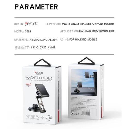  מעמד לרכב MAGSAFE מתכת 6 יחידות מגנטים חזק ומסתובב זרוע רב זווית מחזיק טלפון מגנטי YESIDO C264