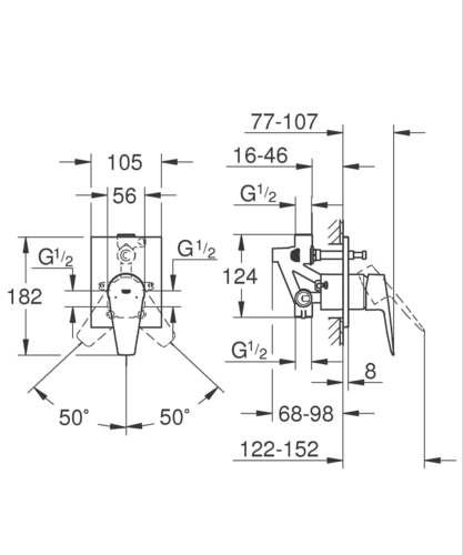 אינטרפוץ 4 דרך מרובע BauEdge כרום ניקל GROHE