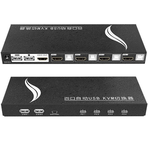 קופסת מיתוג KVM מ-4 מחשבים לעמדת עבודה אחת 4K HDMI + USB