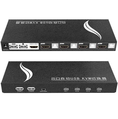 קופסת מיתוג KVM מ-4 מחשבים לעמדת עבודה אחת 4K HDMI + USB