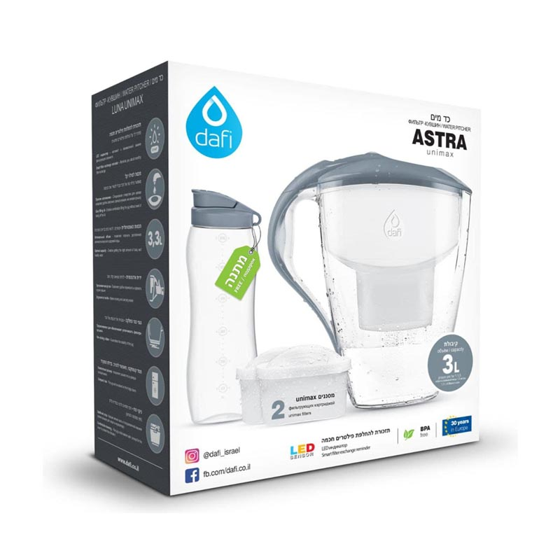 קנקן Astra לסנני מים דאפי + 2 סנני יונימקס ובקבוק מתנה