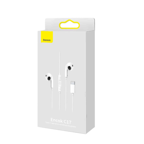 אוזניות Baseus Encok Type-C lateral in-ear Wired Earphone C17 בצבע לבן