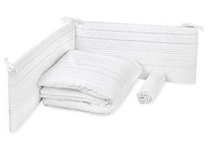 סט מצעים 3 חלקים למיטת תינוק בגודל מטר מבד 100% כותנה - תחרה לבנה